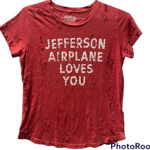 Jefferson Airplane Loves you Distressed T-shirt Red Size Medium M Lucky Brand